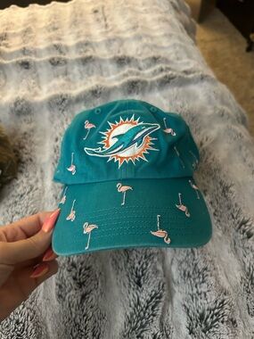 47 Brand Neptune Teal Miami Dolphins Cap with Pink Flamingo Lining